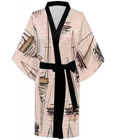 Custom Tropical Sailboat Silhouettes Women Kimono Robes Beach Cover Up for Parties Wedding (XS-2XL) - Multi 1 - CH190Z8KONX $...