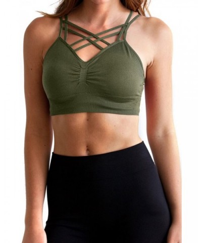 Women's Lattice Front Contour Sports Bra in Olive - C8183O0MU0O $32.51 Bras