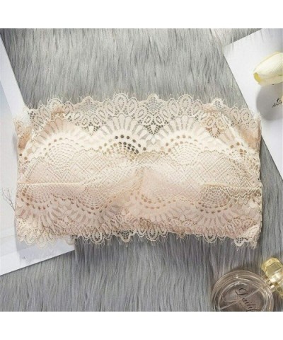 LaxChic Lace Bra Lace wrap Chest Women Strapless Lace Tube Top - Beige - CT197ZT34AH $23.57 Bras