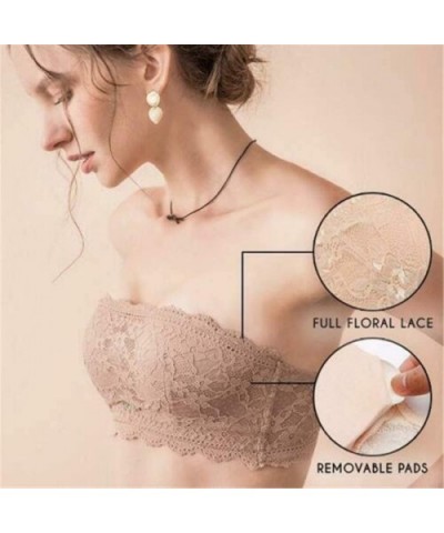 LaxChic Lace Bra Lace wrap Chest Women Strapless Lace Tube Top - Beige - CT197ZT34AH $23.57 Bras