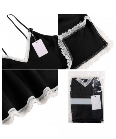 Womens V Neck Sleepwear Satin Pajama Cami Set Sexy Short Nightwear - Black - CS1895G9GED $19.02 Sets