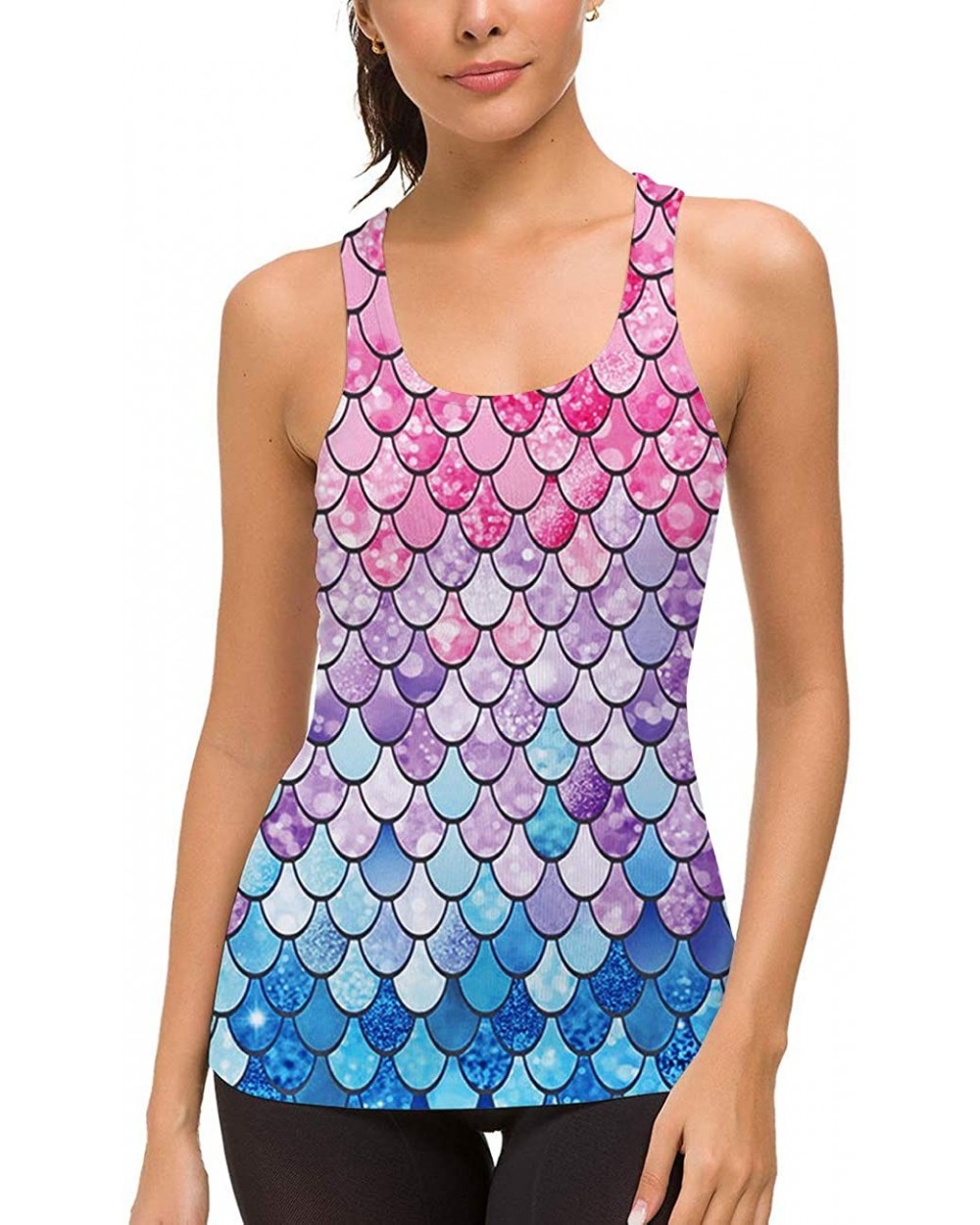 Women's Racerback Tank Tops Casual 3D Printed Graphic Tees Sleeveless Workout Yoga Shirt - A-pink Mermaid - CW18SCQ9AWT $22.3...