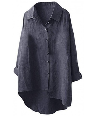 Buttons Down Shirt Women Casual Long Sleeve Tops Loose Blouse - Button Down-blue - CI18U9Z39KC $40.96 Thermal Underwear