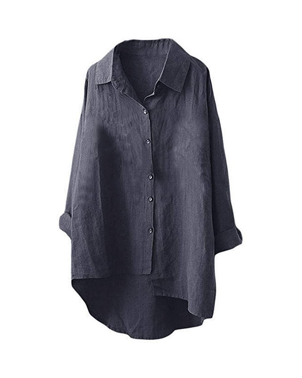 Buttons Down Shirt Women Casual Long Sleeve Tops Loose Blouse - Button Down-blue - CI18U9Z39KC $40.96 Thermal Underwear