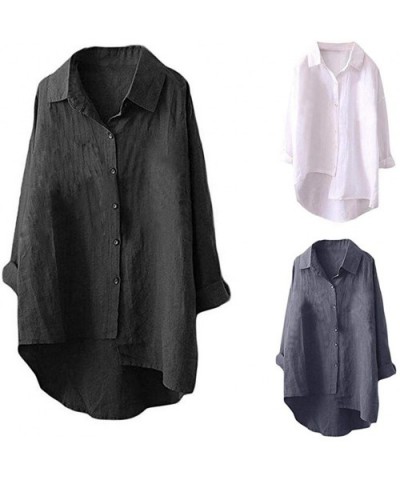 Buttons Down Shirt Women Casual Long Sleeve Tops Loose Blouse - Button Down-blue - CI18U9Z39KC $40.96 Thermal Underwear