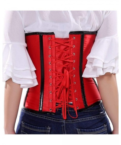 Women's&Lady's Sexy PU Leather Halter Shoulder Straps Underbust Top Overbust Corset Waistcoat Vest - Red 3 - CG18L52Z0YS $58....