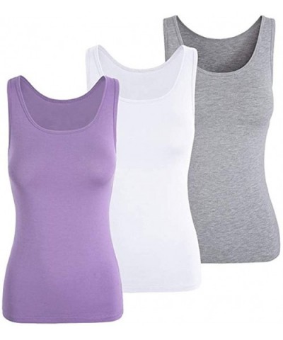 Tank Tops for Women Camisole with Built in Shelf Bra Stretch Undershirt Basic Layering Cami 1/3 Pack - Grey/ White/ Purple - ...