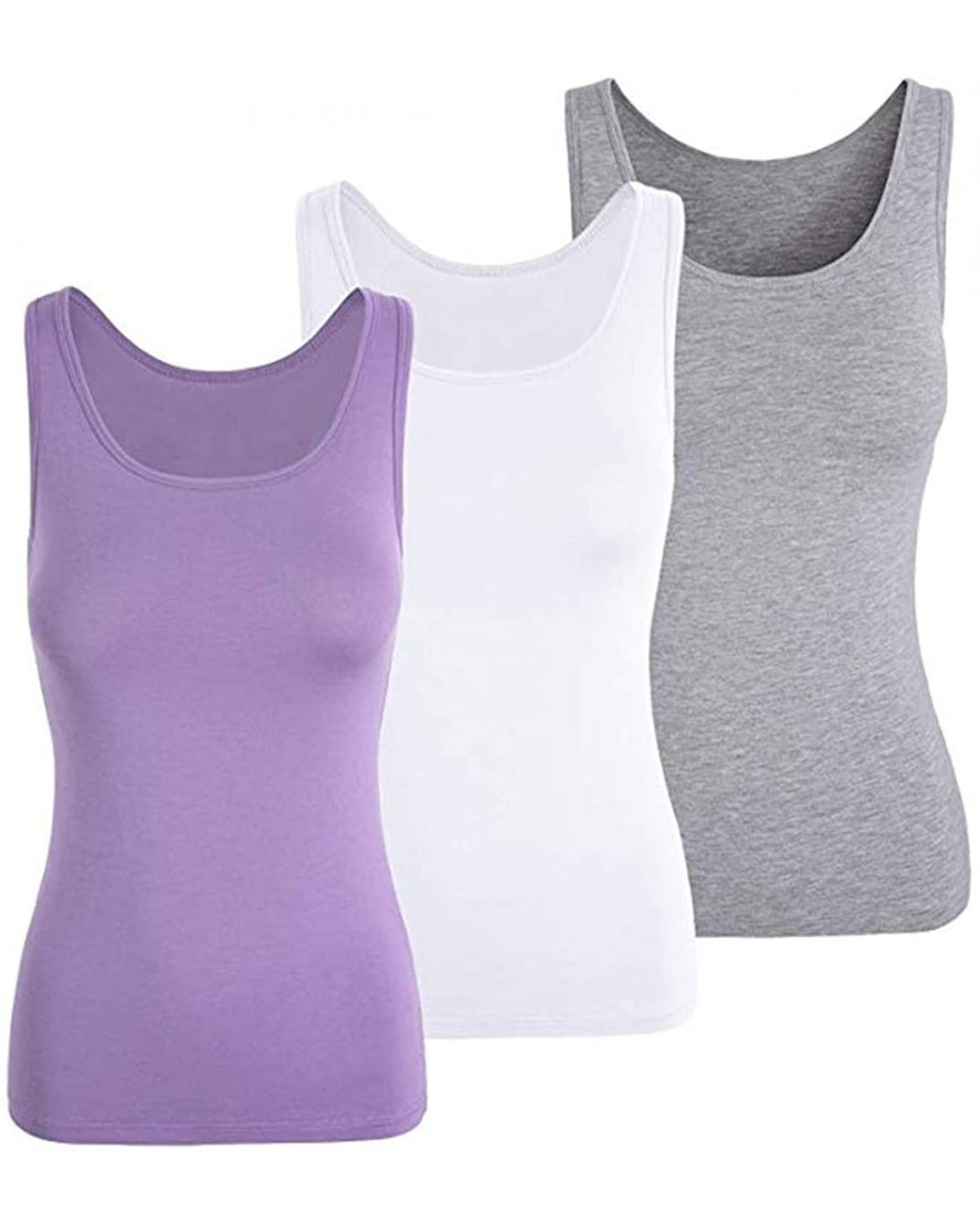 Tank Tops for Women Camisole with Built in Shelf Bra Stretch Undershirt Basic Layering Cami 1/3 Pack - Grey/ White/ Purple - ...