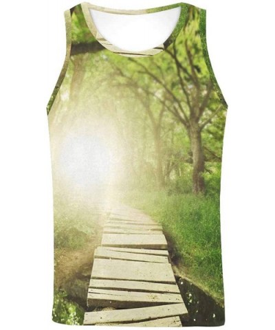 Men's Muscle Gym Workout Training Sleeveless Tank Top Magical Bridge in a Forest - Multi1 - CI19D0RQSX0 $45.76 Undershirts