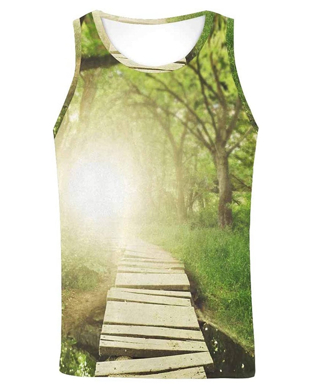 Men's Muscle Gym Workout Training Sleeveless Tank Top Magical Bridge in a Forest - Multi1 - CI19D0RQSX0 $45.76 Undershirts