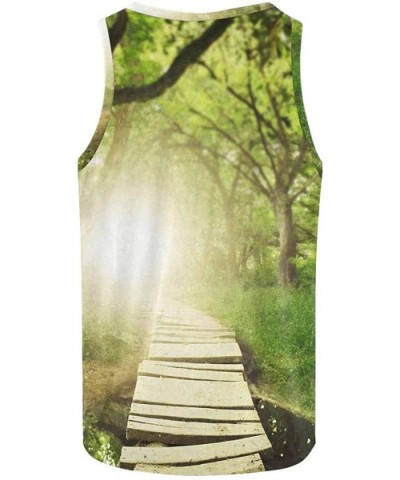 Men's Muscle Gym Workout Training Sleeveless Tank Top Magical Bridge in a Forest - Multi1 - CI19D0RQSX0 $45.76 Undershirts