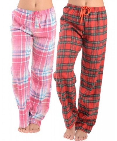 Women Flannel Lounge Pants-2 Pack-Plaid Pajama Pants Cotton Blend Pajama Bottoms - Pink Blue & Red - C318NHROE8Z $29.74 Bottoms