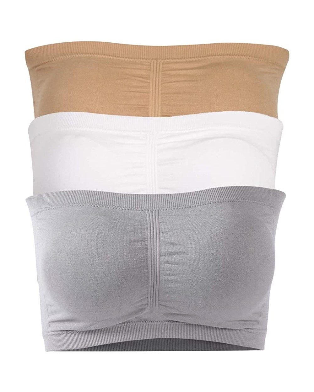 Women's Bandeau Bra Basic Layering Strapless Wirefree Tube Top Bra 1-3 Pack - 3 Pack-beige+white+grey - CB18SGI0H83 $33.28 Bras