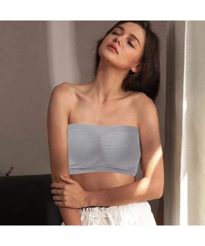 Women's Bandeau Bra Basic Layering Strapless Wirefree Tube Top Bra 1-3 Pack - 3 Pack-beige+white+grey - CB18SGI0H83 $33.28 Bras