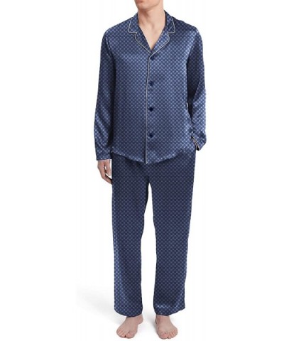 Mens Silky Satin Pajama Set - Diamond Navy - CK1900ON296 $34.85 Sleep Sets