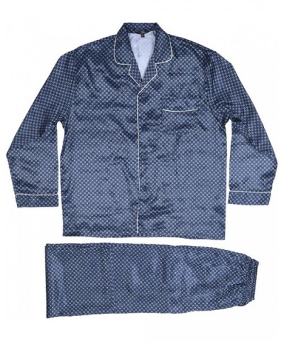 Mens Silky Satin Pajama Set - Diamond Navy - CK1900ON296 $34.85 Sleep Sets