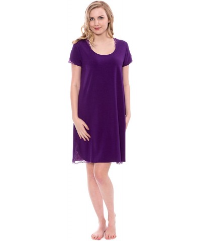 Women's Jersey Nightgown with Lace - Delicate Night Dress (Sonarina) - Acai - CQ12LNQ7F6N $19.20 Nightgowns & Sleepshirts