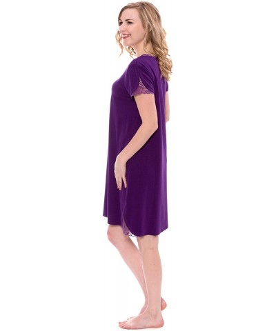 Women's Jersey Nightgown with Lace - Delicate Night Dress (Sonarina) - Acai - CQ12LNQ7F6N $19.20 Nightgowns & Sleepshirts