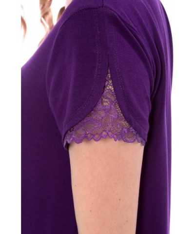 Women's Jersey Nightgown with Lace - Delicate Night Dress (Sonarina) - Acai - CQ12LNQ7F6N $19.20 Nightgowns & Sleepshirts