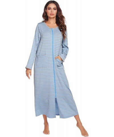 Women Long House Coat Zipper Front Robes Full Length Nightgowns with Pockets Striped Loungewear - Pt 9 - CA19856QR9G $55.15 R...