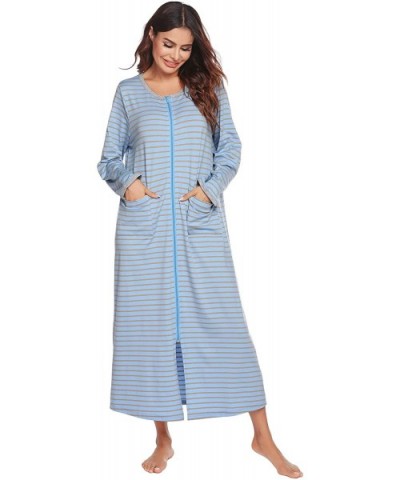 Women Long House Coat Zipper Front Robes Full Length Nightgowns with Pockets Striped Loungewear - Pt 9 - CA19856QR9G $55.15 R...