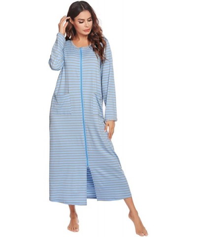 Women Long House Coat Zipper Front Robes Full Length Nightgowns with Pockets Striped Loungewear - Pt 9 - CA19856QR9G $55.15 R...