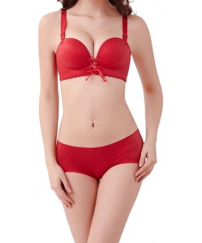 Nice Pattern Smooth Wire Free Bandage Super Push-up Lingerie Bra - 2 Pcs Red - CF12N4SERL6 $65.54 Bras