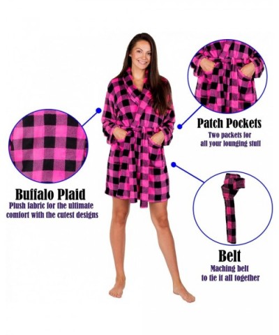 Plush Womens Bathrobe Buffalo Plaid Lightweight Robes for Women Pajama - Fuchsia Robe - CO18RCRY709 $22.78 Robes