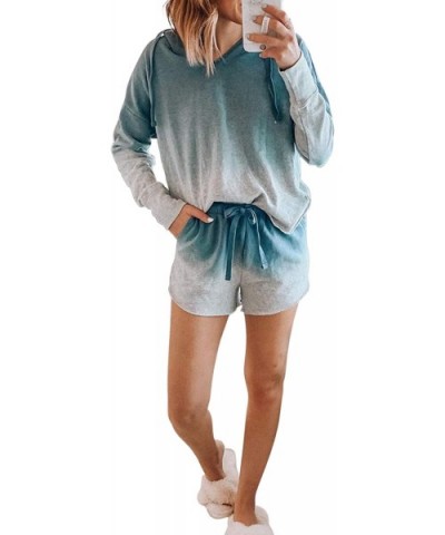 Womens Tie Dye Printed Pajamas Set Short Sleeve Tee and Pants PJ Set Loungewear Nightwear Sleepwear - Z068-blue - CL19995267I...