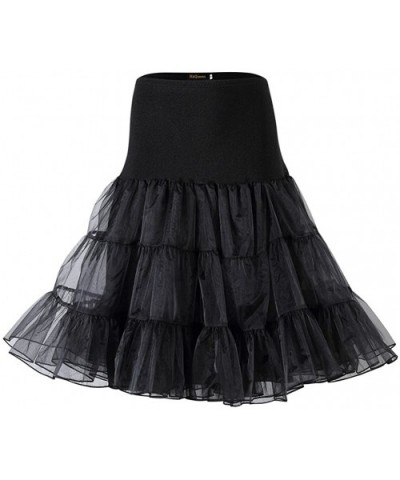 Women's 50s Tulle Petticoat Crinoline 26" Length Slip Tutu Underskirts - Black - CF12O3ZKOYZ $22.21 Slips