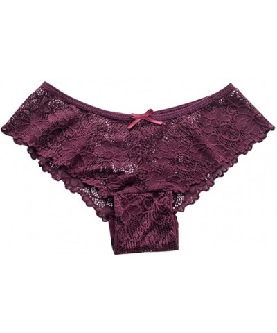 Sexy Underwear for Women-Fashion Delicate Lace Tank Lace Sexy Translucent Sheer Underpant - Wine - CD195ZXDQLN $10.99 Baby Do...