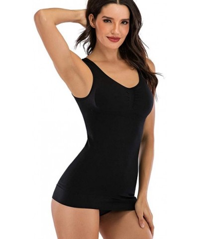 Women's Cami Shaper Tank Top with Built in Bra Removable 2 Packs - Black-white - CT18GNG4ZNH $40.32 Shapewear