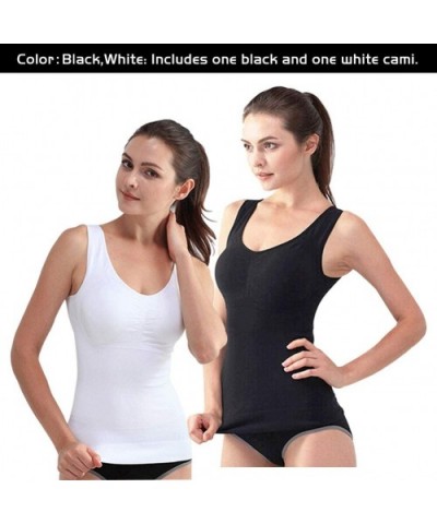 Women's Cami Shaper Tank Top with Built in Bra Removable 2 Packs - Black-white - CT18GNG4ZNH $40.32 Shapewear