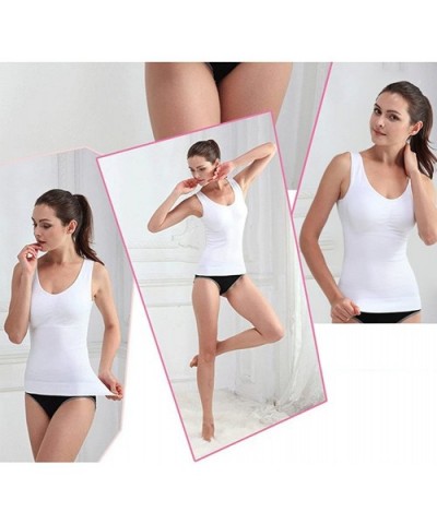 Women's Cami Shaper Tank Top with Built in Bra Removable 2 Packs - Black-white - CT18GNG4ZNH $40.32 Shapewear