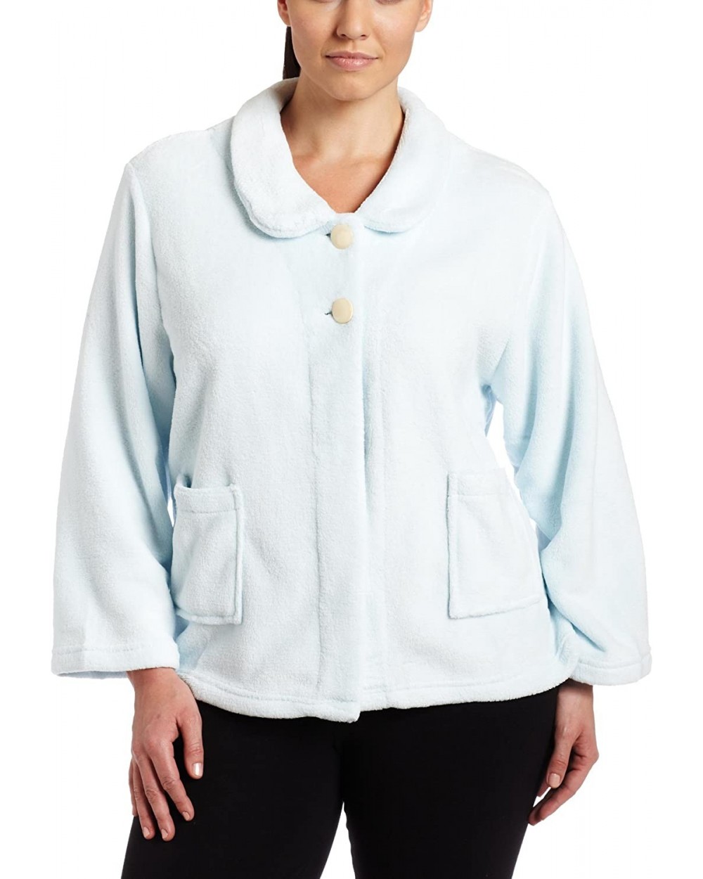 Womens Plus-Size Bed Jacket With Peter Pan Collar- Light Blue- 1X - CP1154WEL2T $62.83 Robes