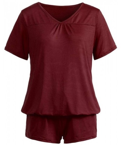 Womens Sleepwear Set Pajama Sets Button up Short Sleeve Top Blouse Tank and Shorts Set - Wine - CM18S57Z98K $20.38 Sets