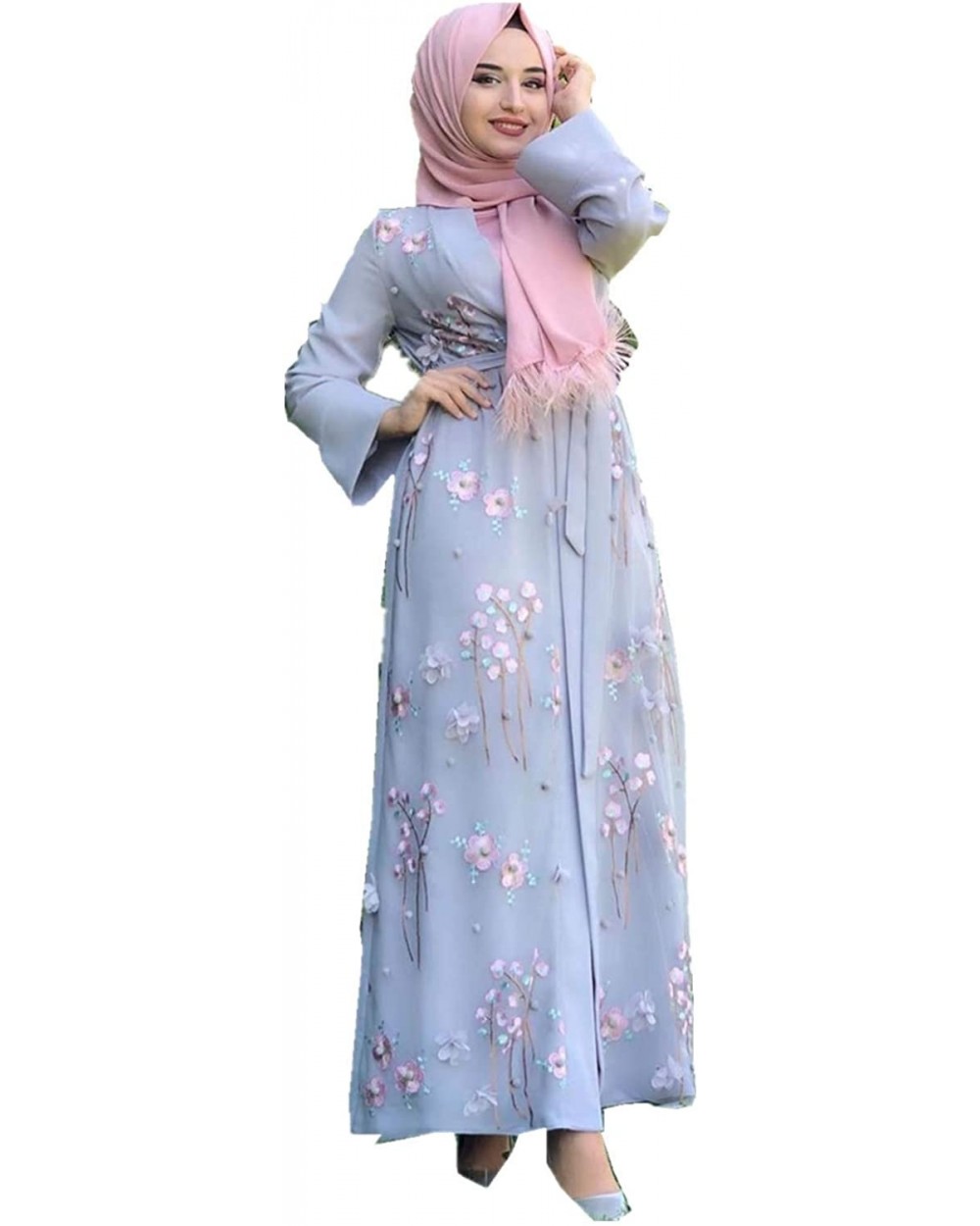 Elegant Muslim Dresses for Women Long Dress Women Abaya Dress Islamic National Robe - Light Blue - C819DO84MXL $57.66 Robes