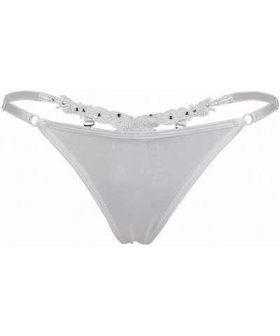 String Sexy Diamond Black Hollow Out Low Waist Thong Pants G-String Panties - White G String Sexy - CH190ON2MZS $24.38 Panties