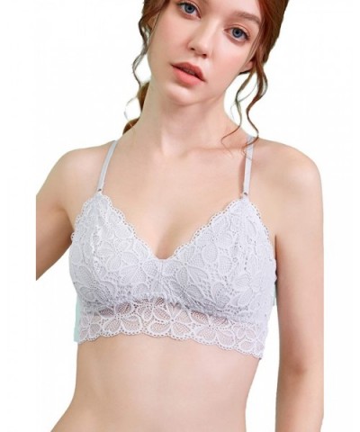 Soft Sexy Comfortable Wirefree Lace Bralette with X-Back Adjustable Straps (for A-C Cups) - Light Grey - CL18ZD9A3L5 $21.39 Bras