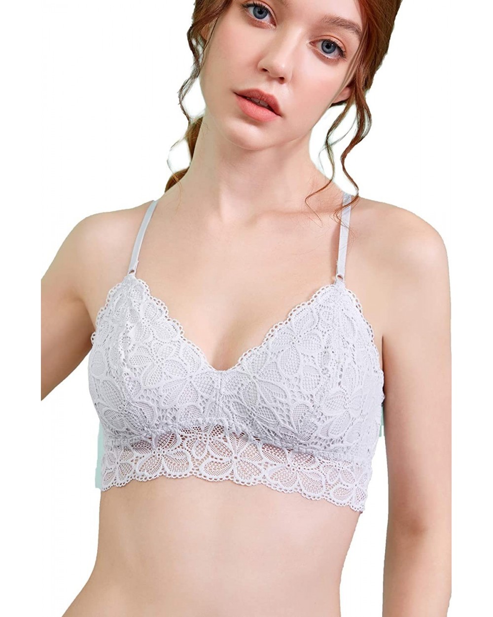 Soft Sexy Comfortable Wirefree Lace Bralette with X-Back Adjustable Straps (for A-C Cups) - Light Grey - CL18ZD9A3L5 $21.39 Bras