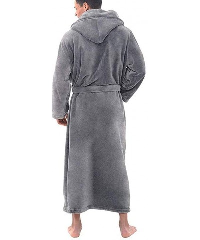 Men's Plush Fleece Robe with Hood Warm Big and Tall Bathrobe Shawl Bathrobe Robe Coat - Pajamas Gray - CJ192WN8UXN $32.42 Robes