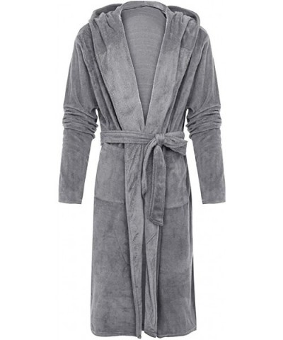 Men's Plush Fleece Robe with Hood Warm Big and Tall Bathrobe Shawl Bathrobe Robe Coat - Pajamas Gray - CJ192WN8UXN $32.42 Robes