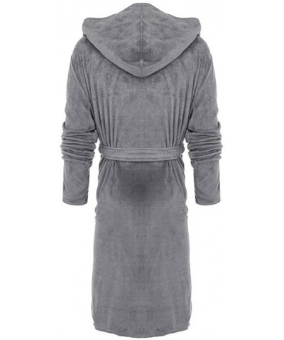 Men's Plush Fleece Robe with Hood Warm Big and Tall Bathrobe Shawl Bathrobe Robe Coat - Pajamas Gray - CJ192WN8UXN $32.42 Robes