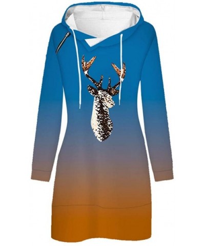 Women's Hooded Dress Casual Printing Long Sleeve O-Neck Pullover Tops Christmas Dress - Blue1 - C0192K2DIGM $41.32 Baby Dolls...