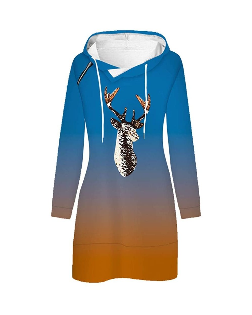 Women's Hooded Dress Casual Printing Long Sleeve O-Neck Pullover Tops Christmas Dress - Blue1 - C0192K2DIGM $41.32 Baby Dolls...