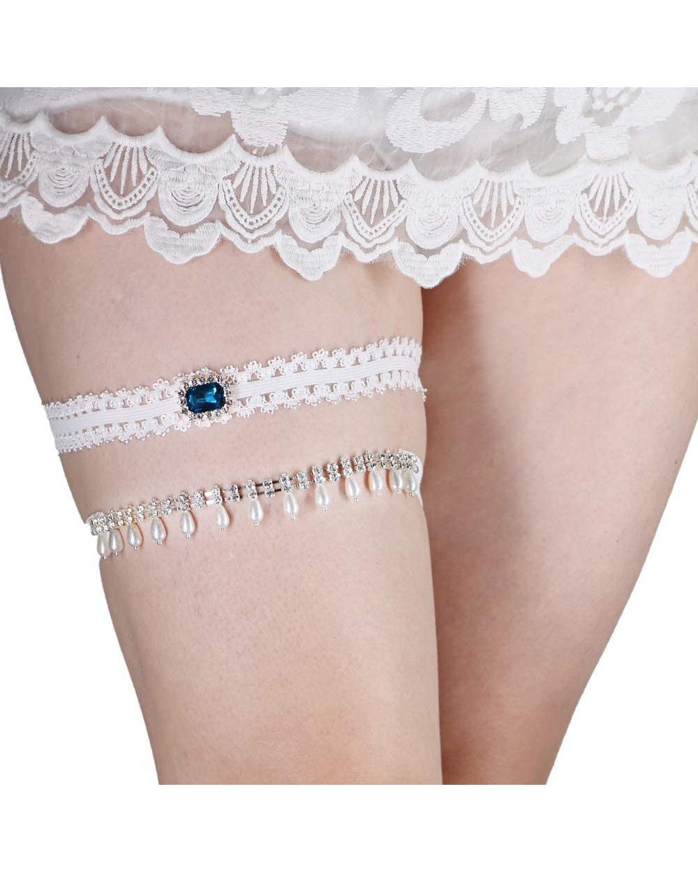 Lace Garter Set Wedding Garter Belt Flower Floral Design Garter for Bride - Pearl - CP18WD6GN7E $15.09 Garters & Garter Belts