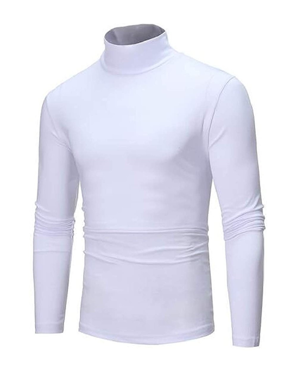 Mens Basic Solid Color Slimming Thermal Long Sleeve Turtle Neck T-Shirt Tee Tops - White - CS193HU5Y3Z $26.90 Thermal Underwear