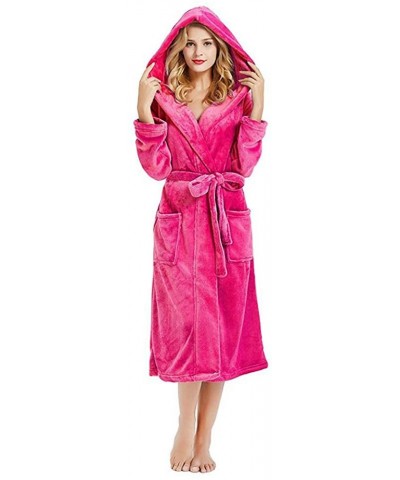 Women's Hooded Bathrobe Large Size Long Sleeve Homewear Kimono Long Robe for Women - Red - CW18MGI5I6O $34.03 Robes