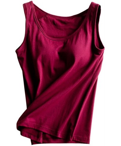 Womens Cotton Built-in Bra Padded Active Strap Camisole Yoga Tanks Tops - Ruby - CE17YSU9X0E $28.33 Camisoles & Tanks