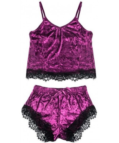 2pcs Lingerie Sets- Womens V-Neck Velvet Cami Top Shorts Lingeries- Nighty Pajama Sets - Purple - CR194T8LDTD $18.36 Sets